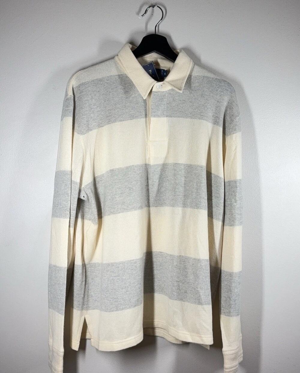 Polo By Ralph Lauren Sweater Mens XL Gray Cream Stripe Cashmere Collared NWT